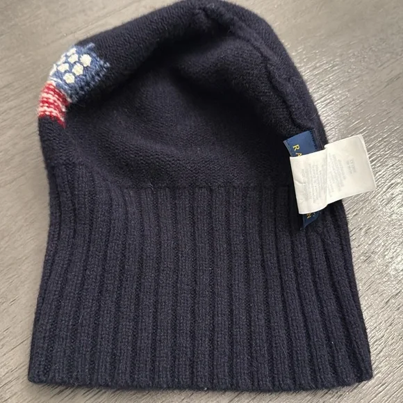 Rare Polo Ralph Lauren‎ RL67 American Flag Beanie 100% Wool Navy Heritage Hat